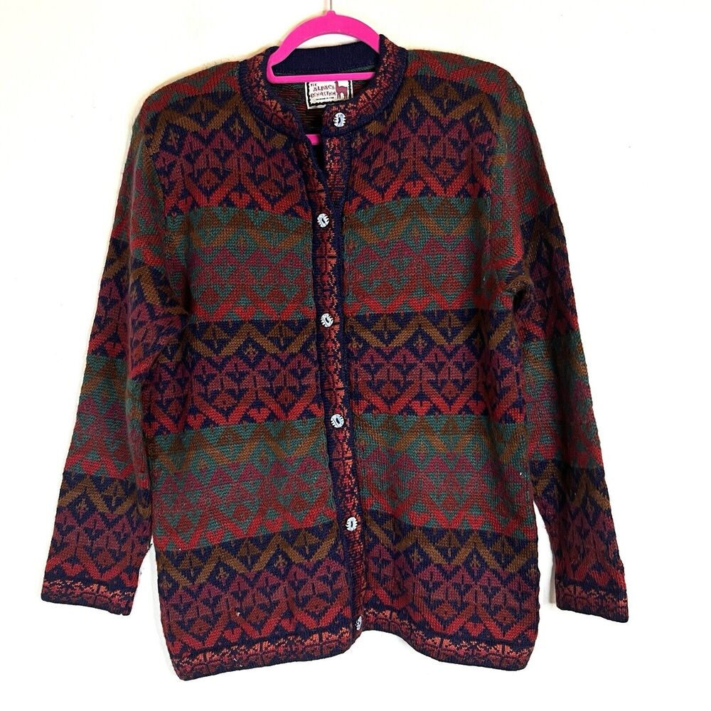 The Alpaca Connection Cardigan Sweater Womens Large Multicolor Knit Button
